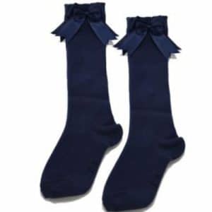Chaussettes hautes avec nœuds- Navy - Mon Coton.be
